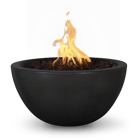 The Outdoor Plus 30 Round Luna Fire Pit - GFRC Concrete - Black - Spark Ignition with Flame Sense - Liquid Propane OPT-LUN30FSEN-BLK-LP